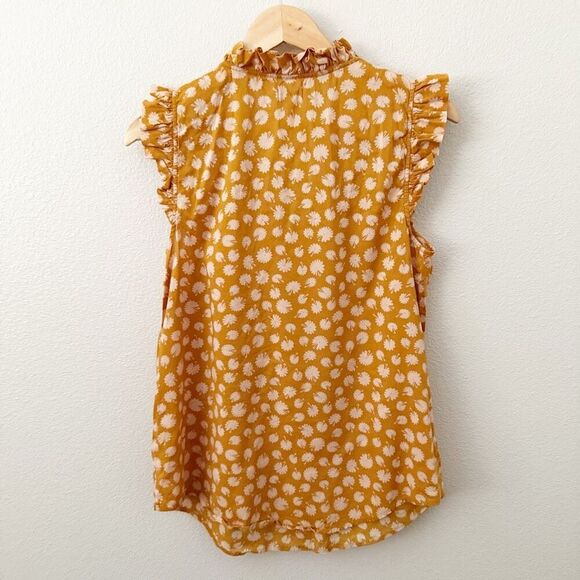 ODILLE x ANTHROPOLOGIE | Yellow Cream Graphic Flowers Floral Tie Blouse | Size 8 - Picture 6 of 8
